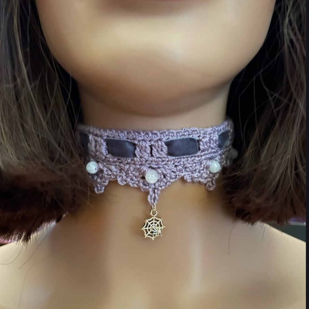Moonlit Web Choker – With Spider & Web Pendant